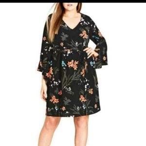 NWT CITY CHIC "WILD FLORAL" BELL SLEEVE DRESS